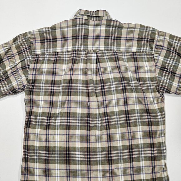 Woolrich Men’s Plaid Outdoorwear Button-Down Shirt Khaki Size M - Missing Button - Picture 5 of 8